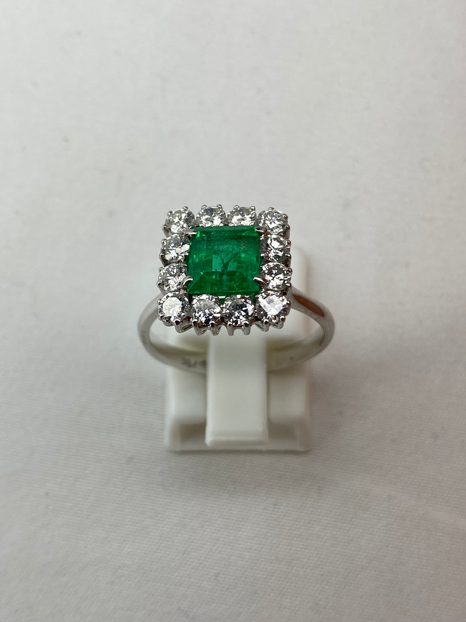 Emerald & Diamond Cluster Ring | 1.46ct Square-Cut Emerald in 18ct White Gold