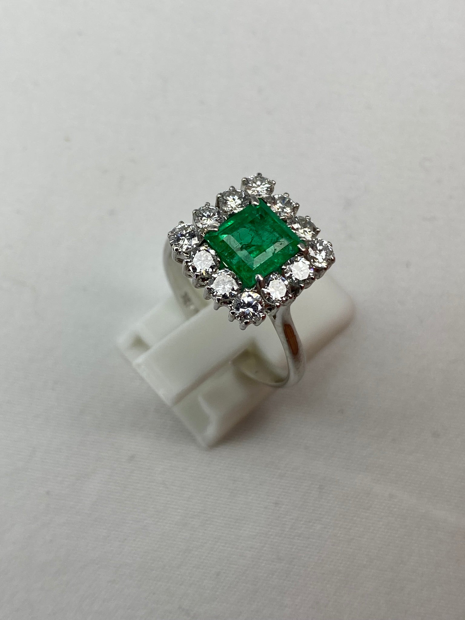 Emerald & Diamond Cluster Ring | 1.46ct Square-Cut Emerald in 18ct White Gold