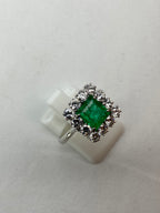Emerald & Diamond Cluster Ring | 1.46ct Square-Cut Emerald in 18ct White Gold
