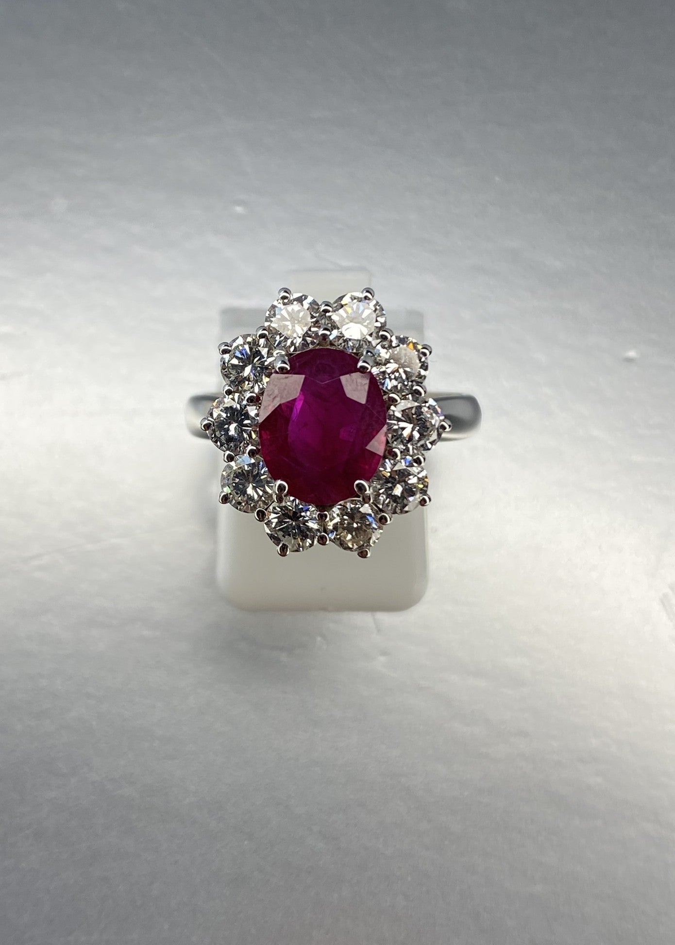 Ruby & Diamond Cluster Ring | 2.47ct Natural Ruby & 1.90ct Diamond in 18ct White Gold