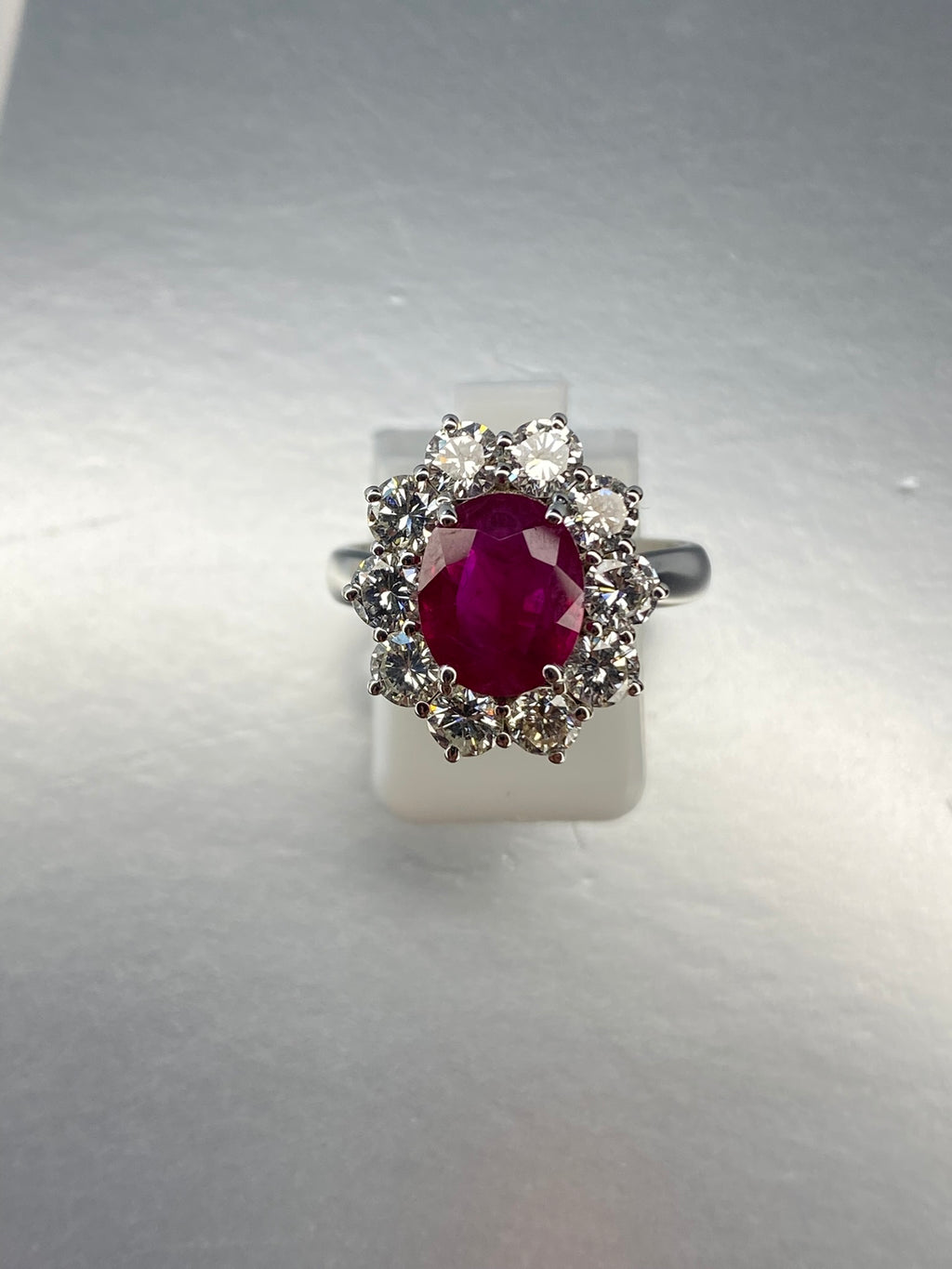 Ruby & Diamond Cluster Ring | 2.47ct Natural Ruby & 1.90ct Diamond in 18ct White Gold