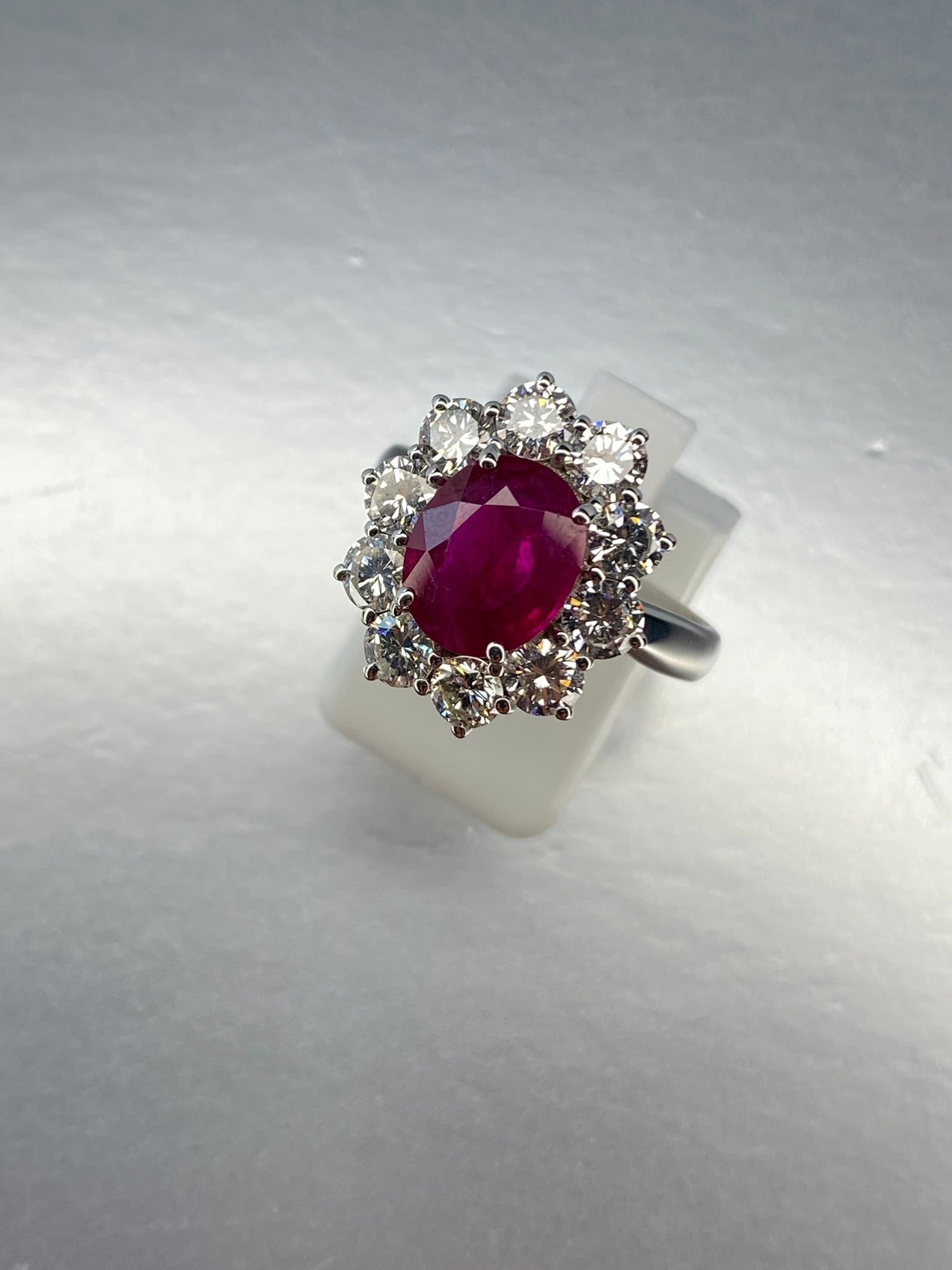 Ruby & Diamond Cluster Ring | 2.47ct Natural Ruby & 1.90ct Diamond in 18ct White Gold