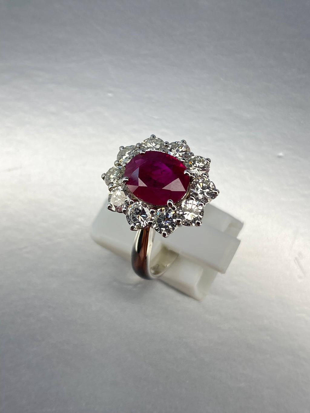 Ruby & Diamond Cluster Ring | 2.47ct Natural Ruby & 1.90ct Diamond in 18ct White Gold