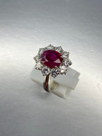Ruby & Diamond Cluster Ring | 2.47ct Natural Ruby & 1.90ct Diamond in 18ct White Gold