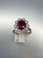 Ruby & Diamond Cluster Ring | 2.47ct Natural Ruby & 1.90ct Diamond in 18ct White Gold