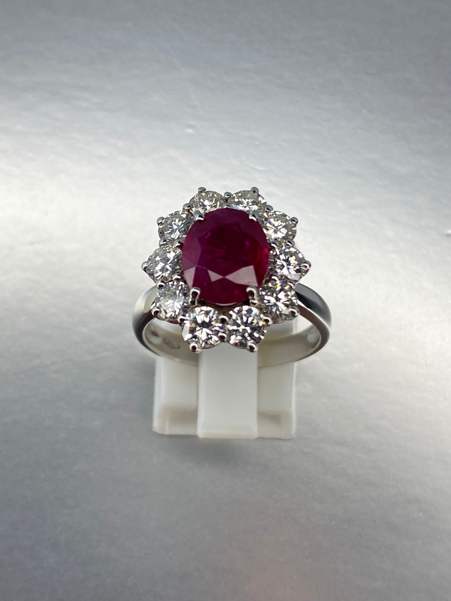Ruby & Diamond Cluster Ring | 2.47ct Natural Ruby & 1.90ct Diamond in 18ct White Gold