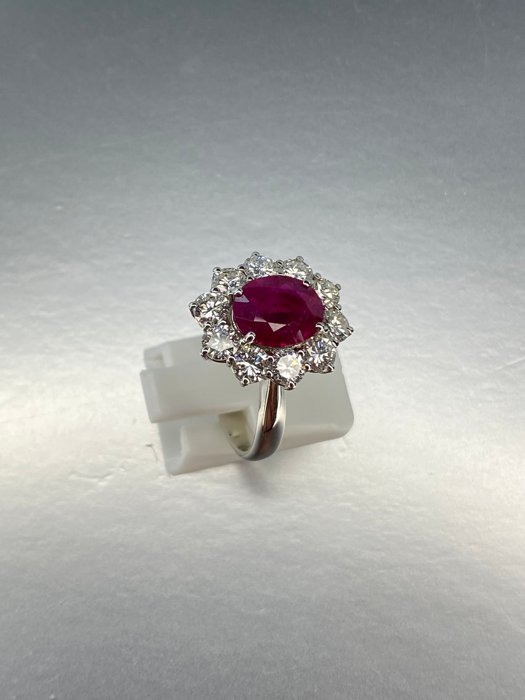 Ruby & Diamond Cluster Ring | 2.47ct Natural Ruby & 1.90ct Diamond in 18ct White Gold