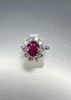 Ruby & Diamond Cluster Ring | 2.47ct Natural Ruby & 1.90ct Diamond in 18ct White Gold