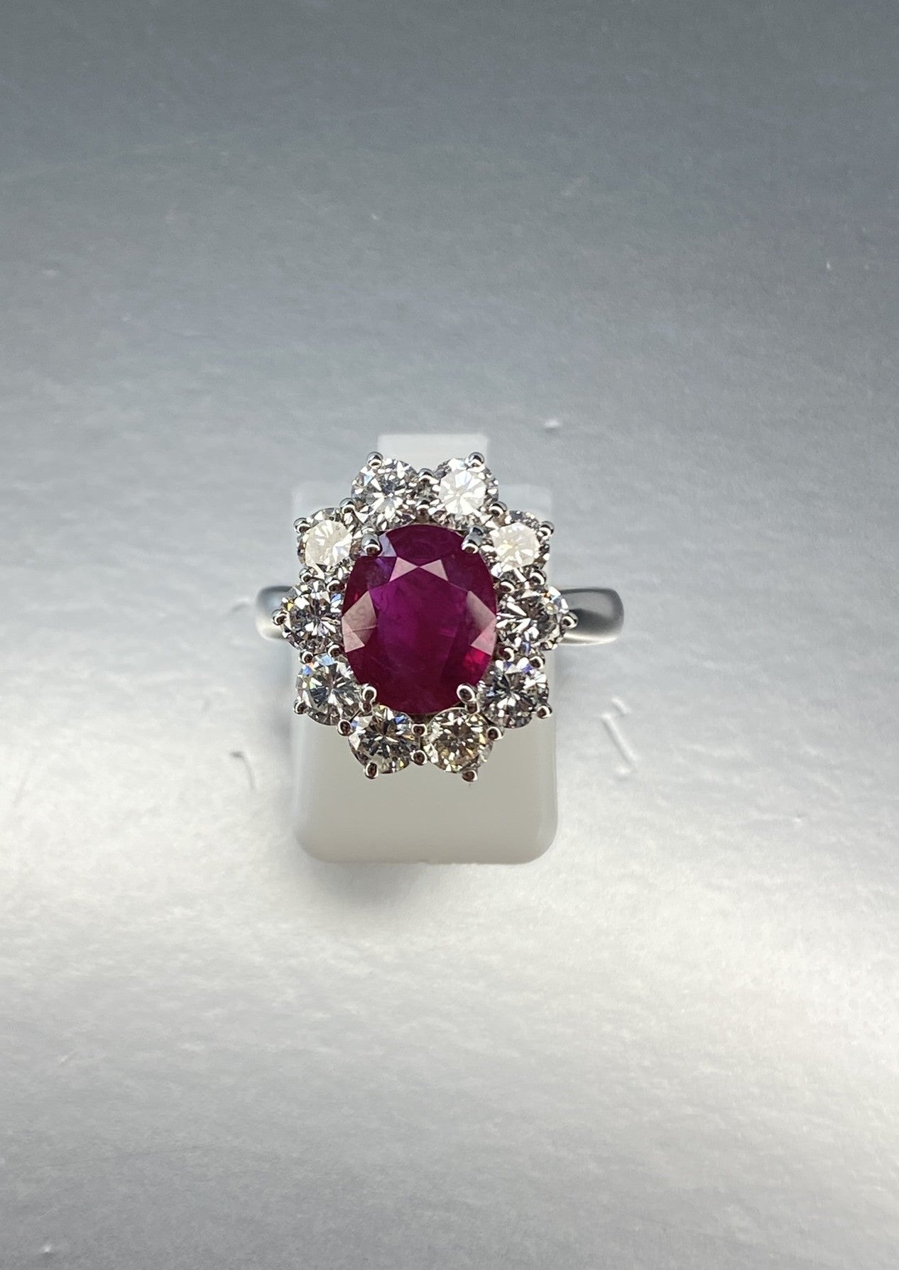 Ruby & Diamond Cluster Ring | 2.47ct Natural Ruby & 1.90ct Diamond in 18ct White Gold