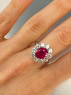 Ruby & Diamond Cluster Ring | 2.47ct Natural Ruby & 1.90ct Diamond in 18ct White Gold