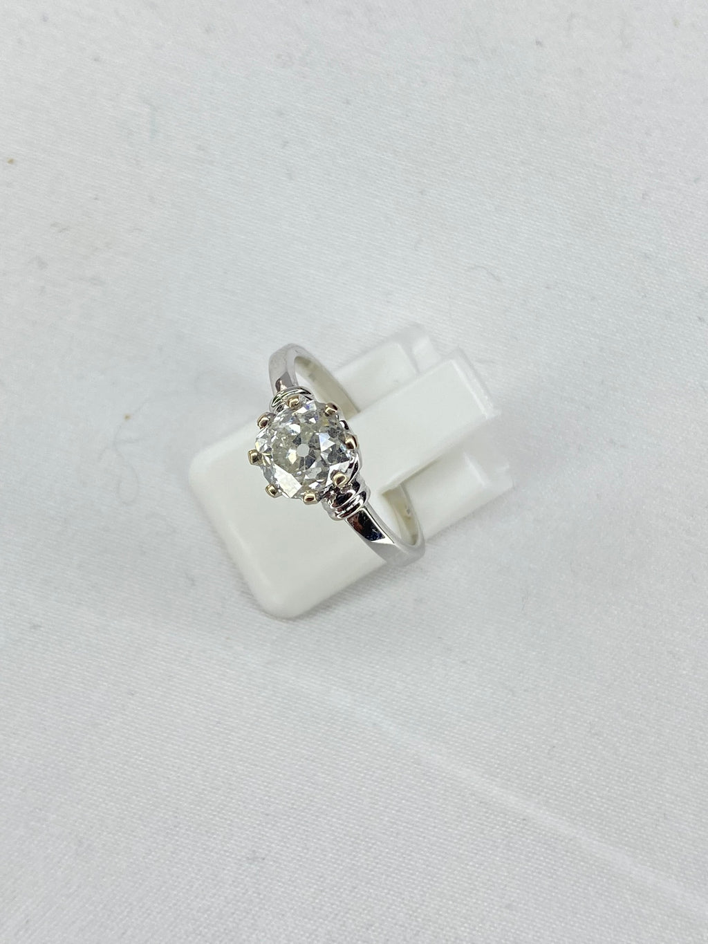 Old Cut Diamond Bamboo Solitaire Ring | 1.38ct Cushion Diamond in 18ct White Gold