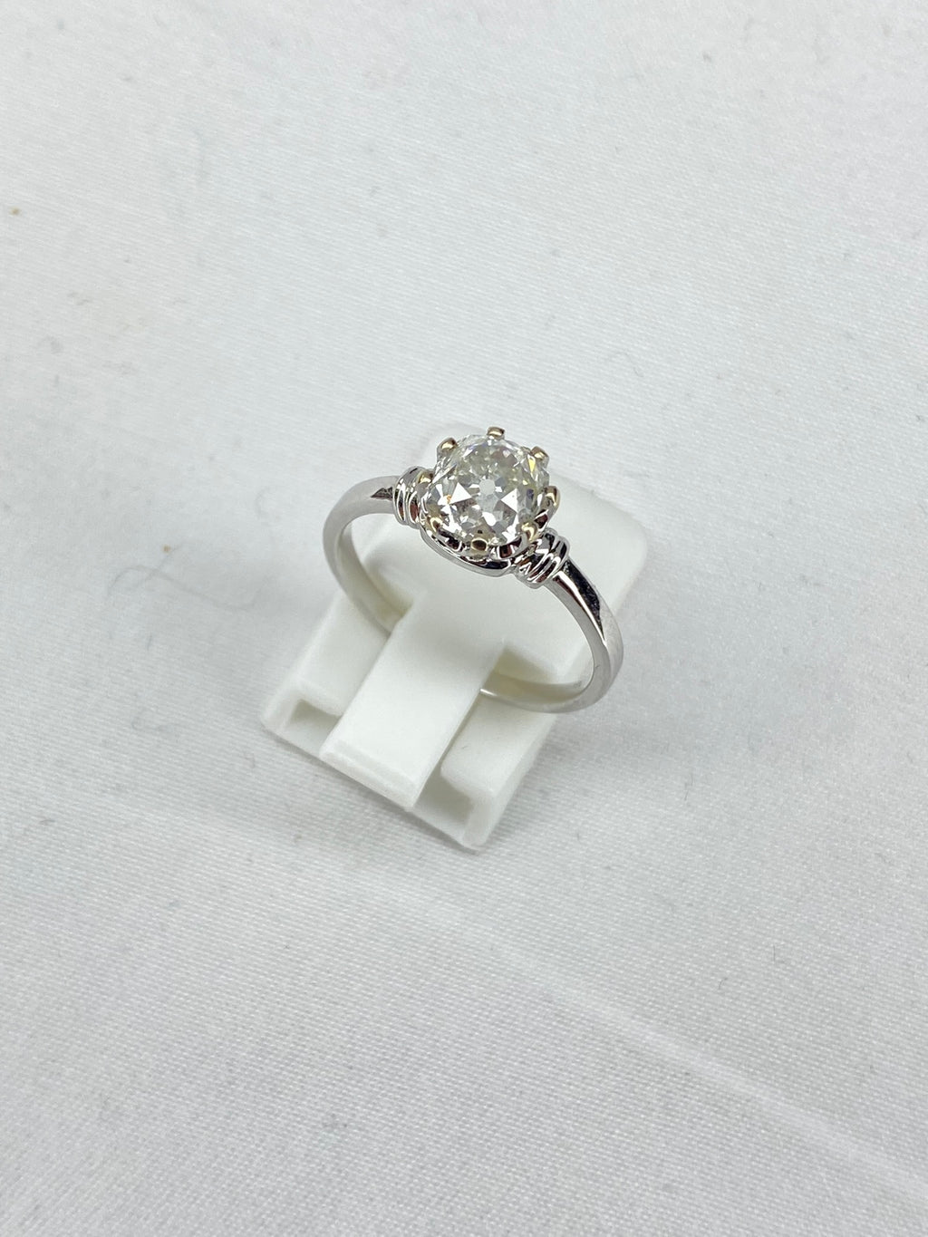 Old Cut Diamond Bamboo Solitaire Ring | 1.38ct Cushion Diamond in 18ct White Gold