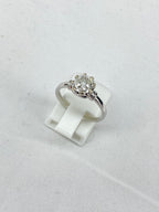 Old Cut Diamond Bamboo Solitaire Ring | 1.38ct Cushion Diamond in 18ct White Gold