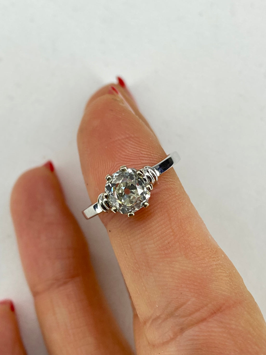 Old Cut Diamond Bamboo Solitaire Ring | 1.38ct Cushion Diamond in 18ct White Gold