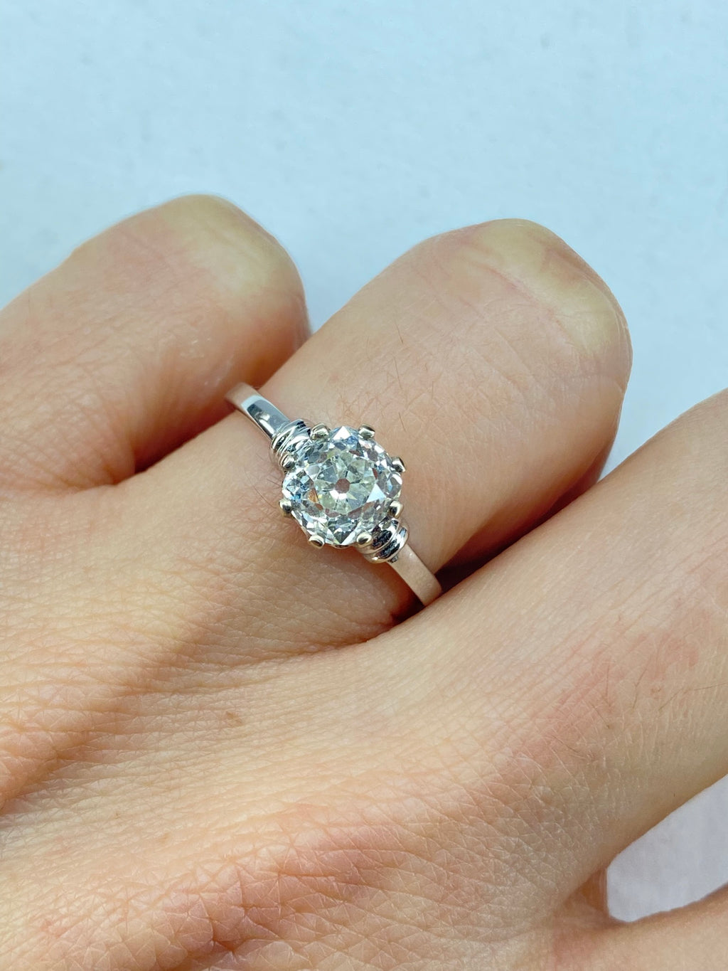 Old Cut Diamond Bamboo Solitaire Ring | 1.38ct Cushion Diamond in 18ct White Gold