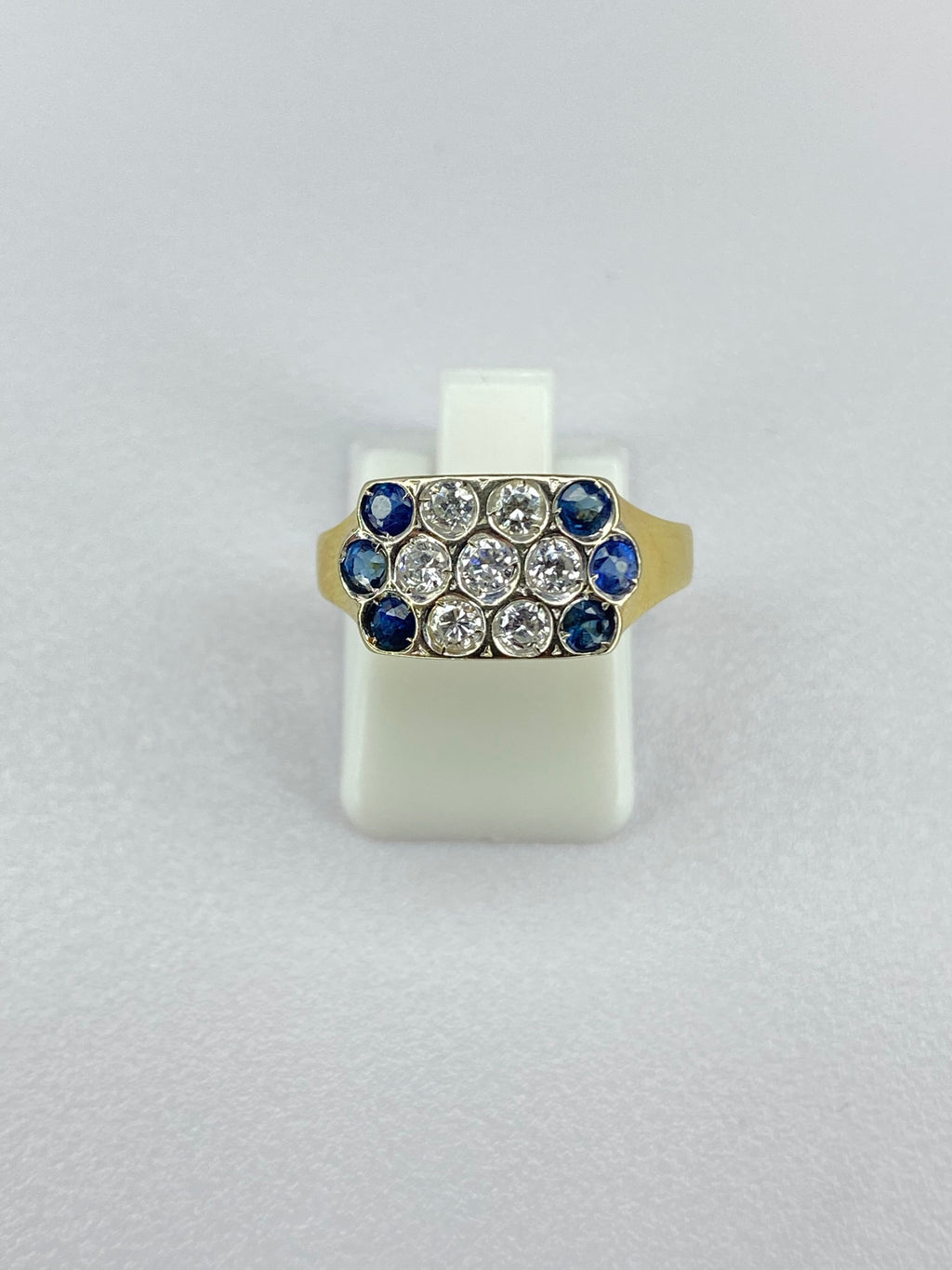 Vintage Pavé Signet Ring | Diamond & Sapphire in 18ct Gold (1970s)