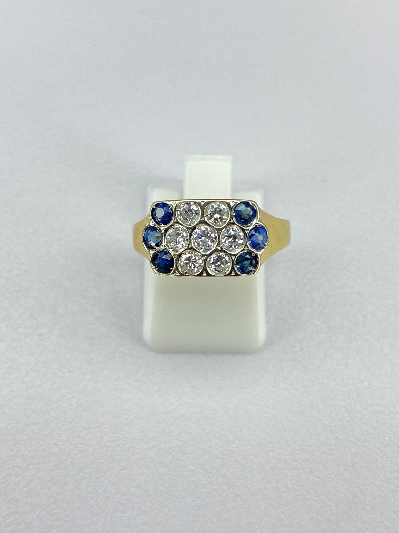 Vintage Pavé Signet Ring | Diamond & Sapphire in 18ct Gold (1970s)