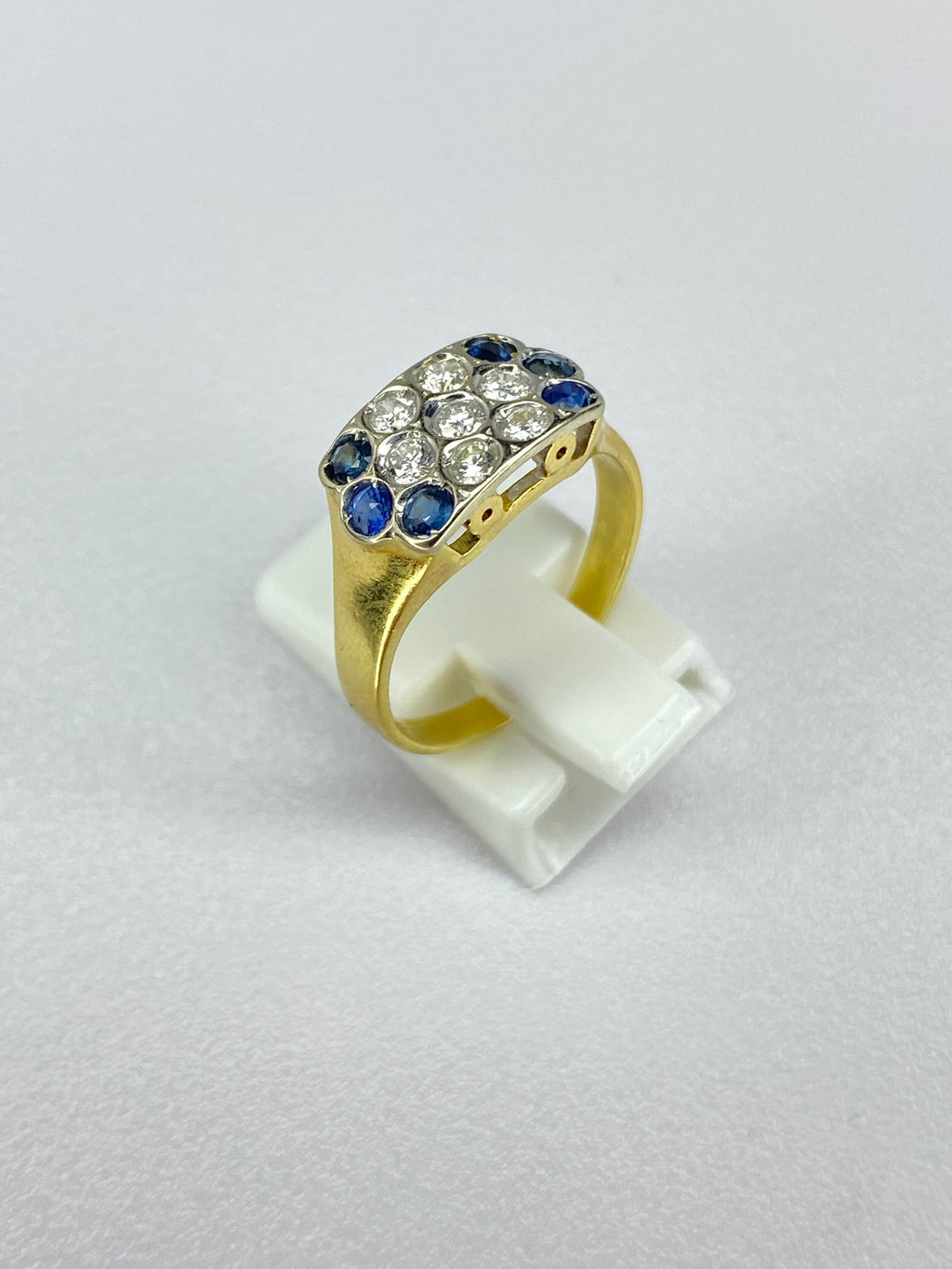 Vintage Pavé Signet Ring | Diamond & Sapphire in 18ct Gold (1970s)