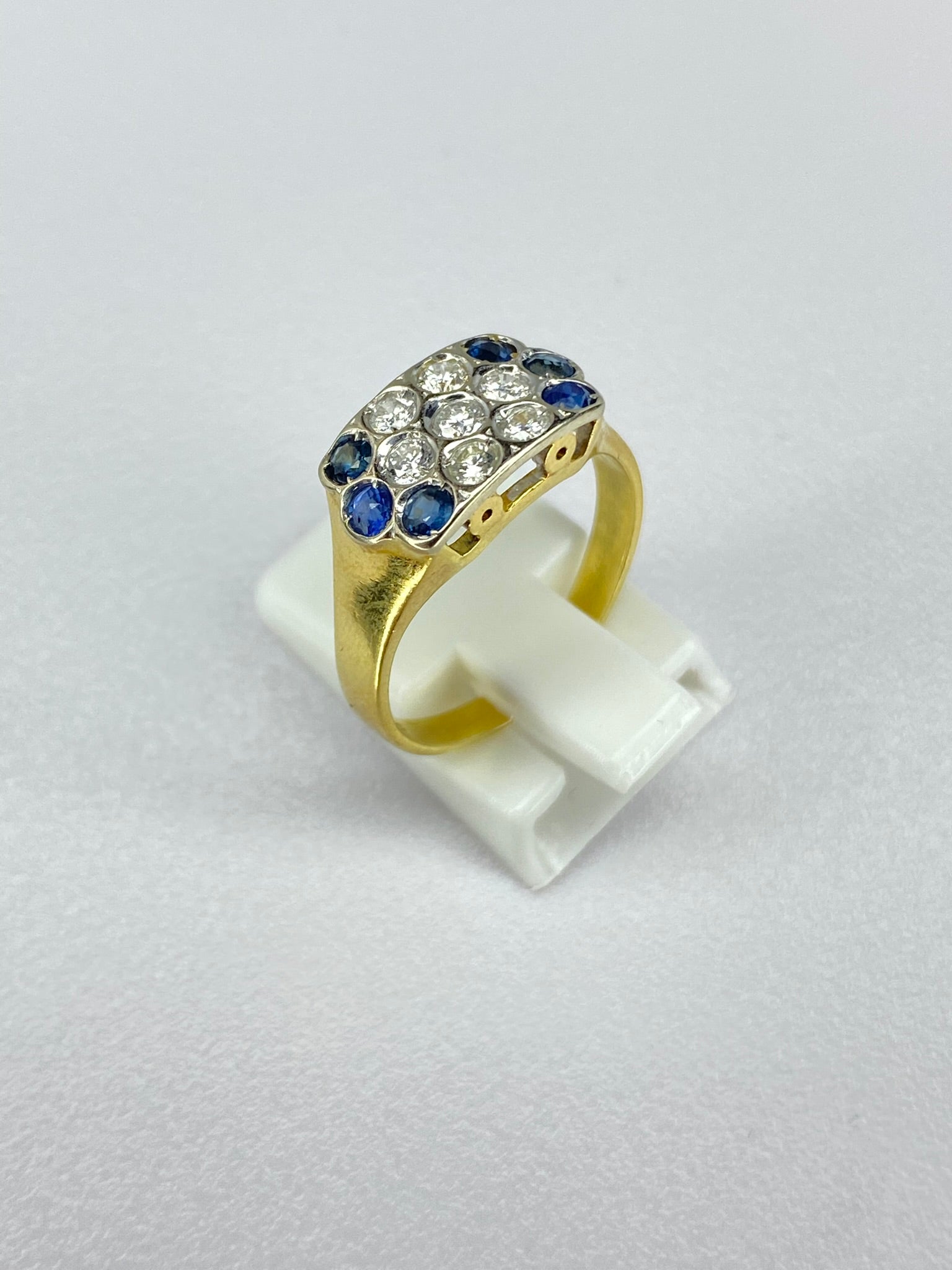 Vintage Pavé Signet Ring | Diamond & Sapphire in 18ct Gold (1970s)