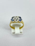 Vintage Pavé Signet Ring | Diamond & Sapphire in 18ct Gold (1970s)