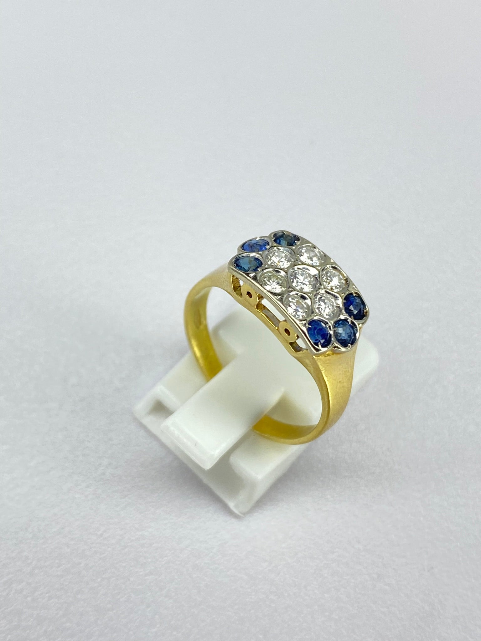 Vintage Pavé Signet Ring | Diamond & Sapphire in 18ct Gold (1970s)