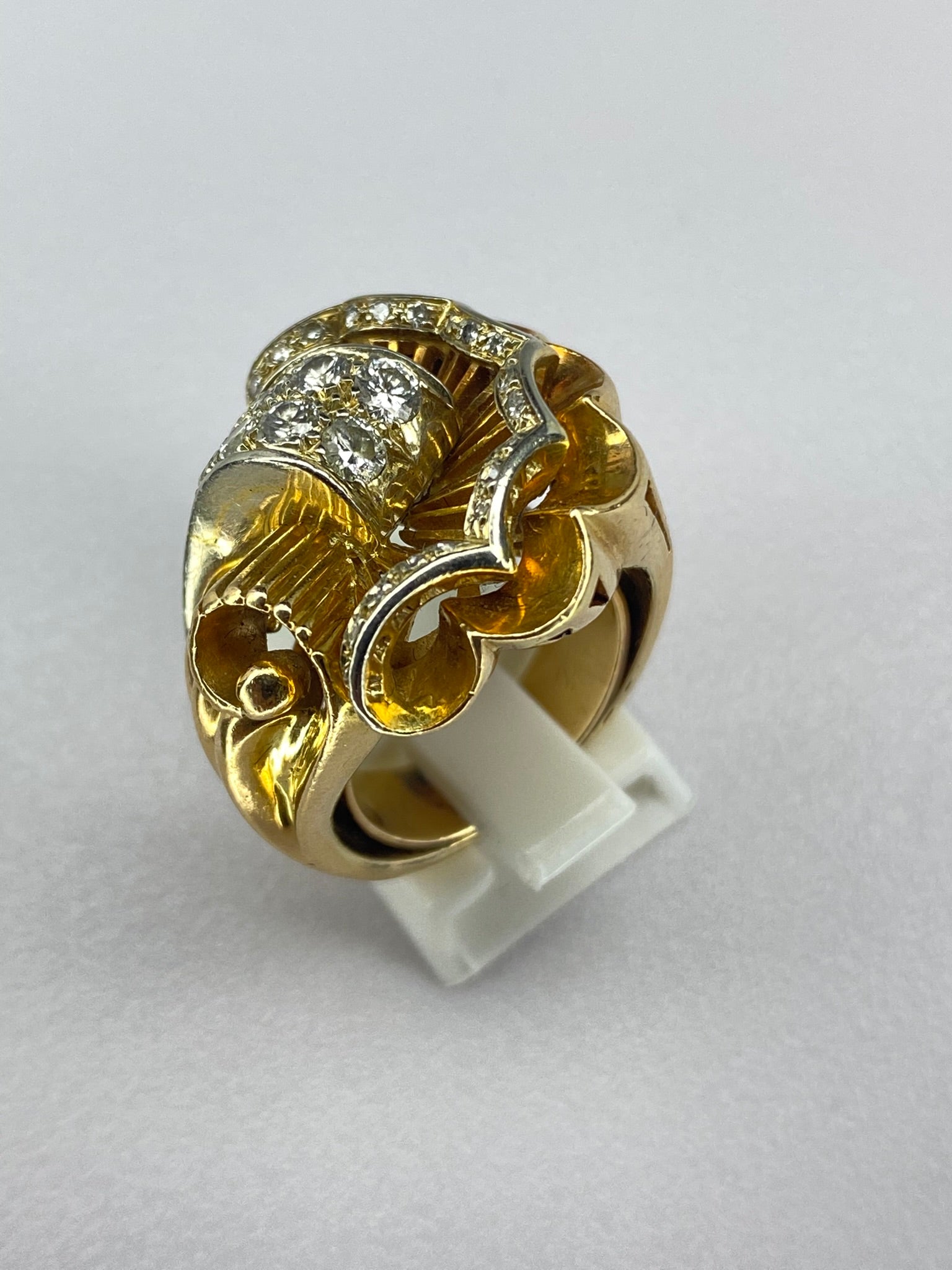 Vintage Diamond Bow Ring | 0.70ct Diamond | 18ct Yellow Gold Statement Ring