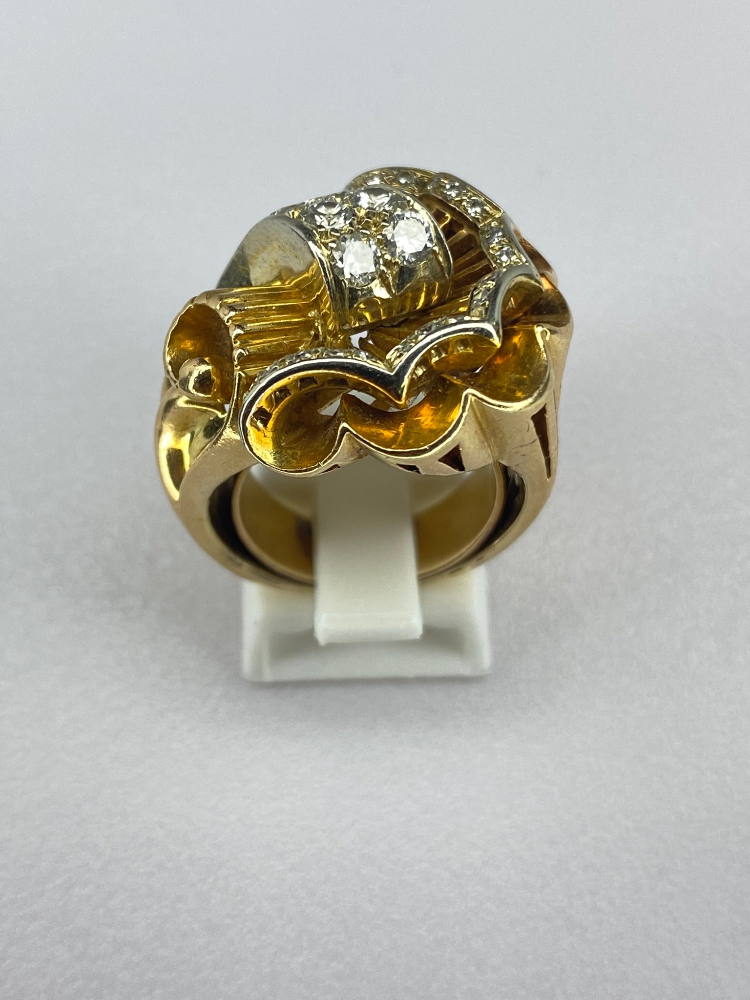 Vintage Diamond Bow Ring | 0.70ct Diamond | 18ct Yellow Gold Statement Ring