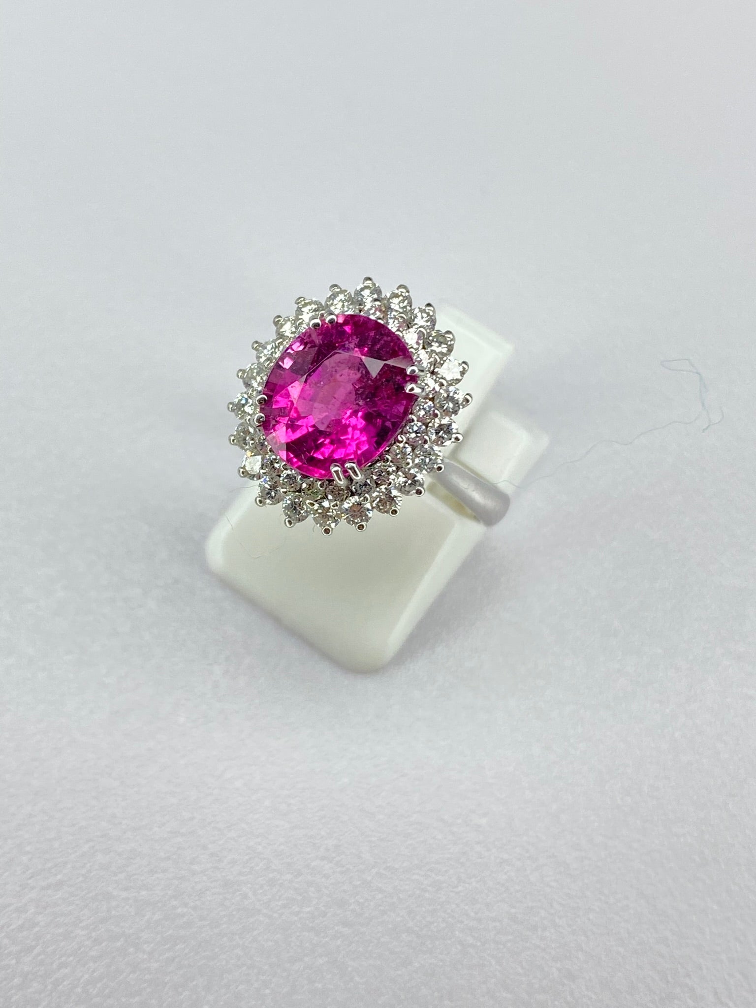 Pink Tourmaline & Diamond Halo Ring in White Gold