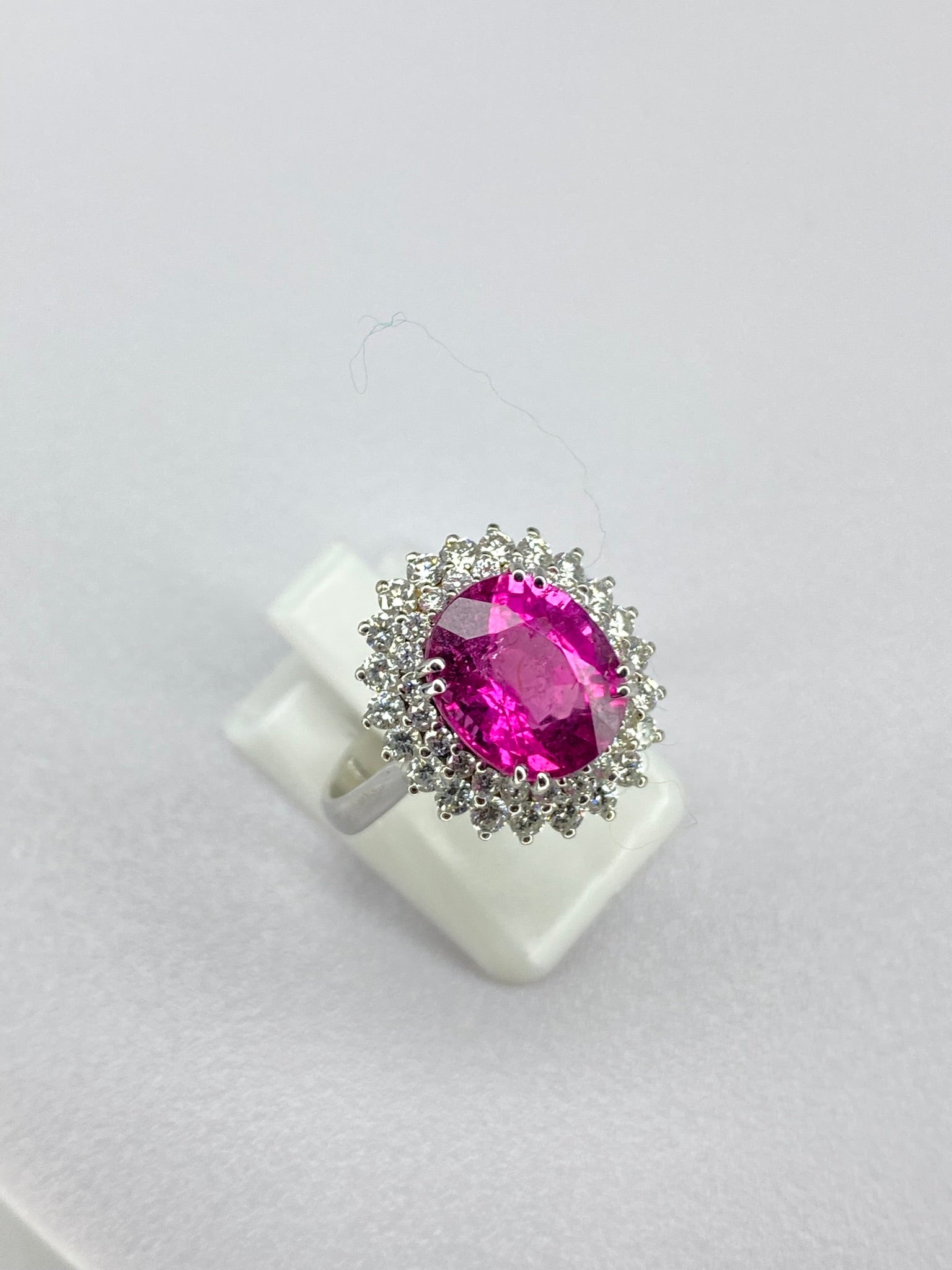 Pink Tourmaline & Diamond Halo Ring in White Gold