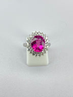 Pink Tourmaline & Diamond Halo Ring in White Gold