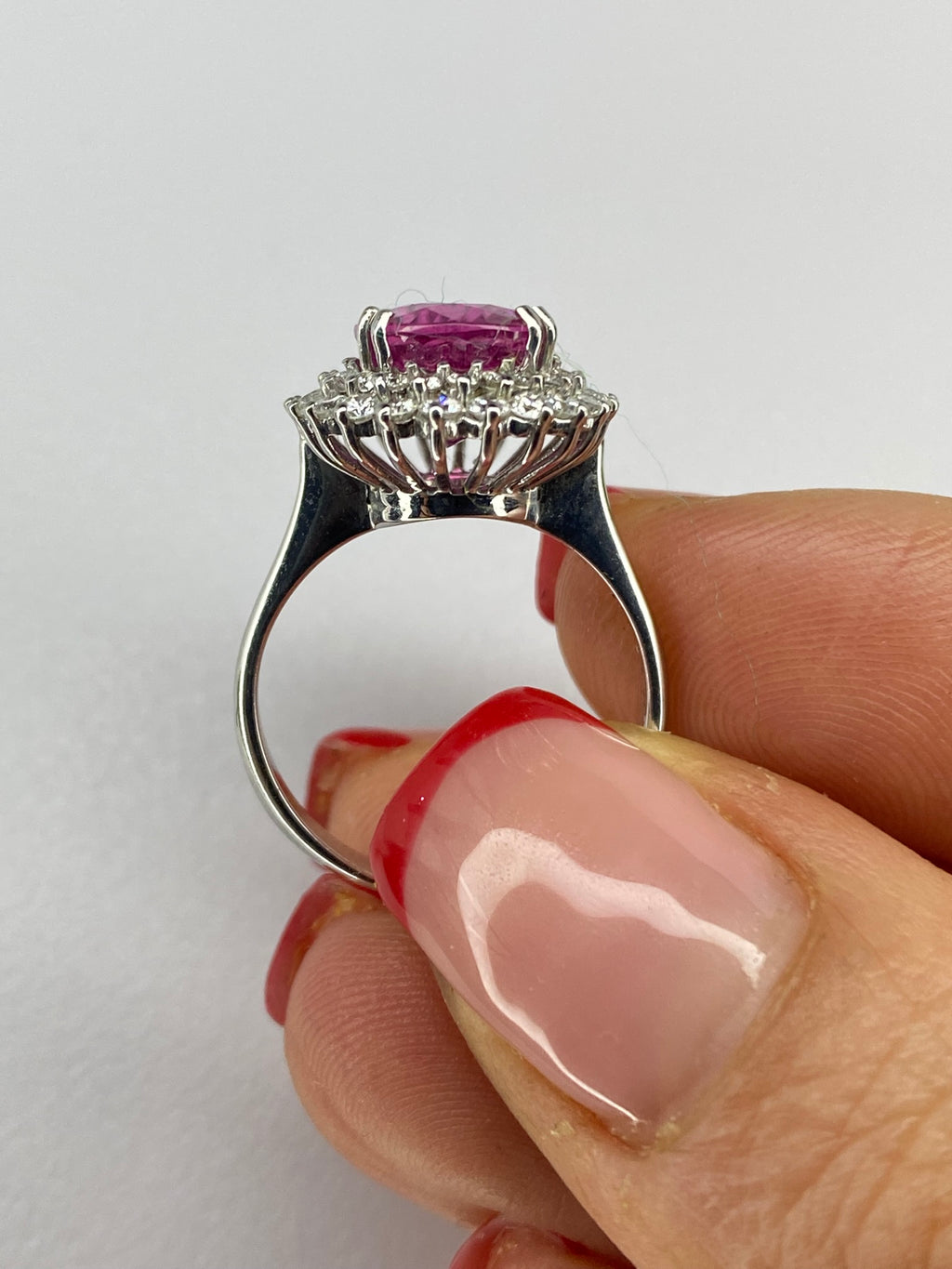 Pink Tourmaline & Diamond Halo Ring in White Gold