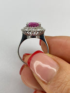 Pink Tourmaline & Diamond Halo Ring in White Gold