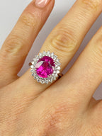 Pink Tourmaline & Diamond Halo Ring in White Gold