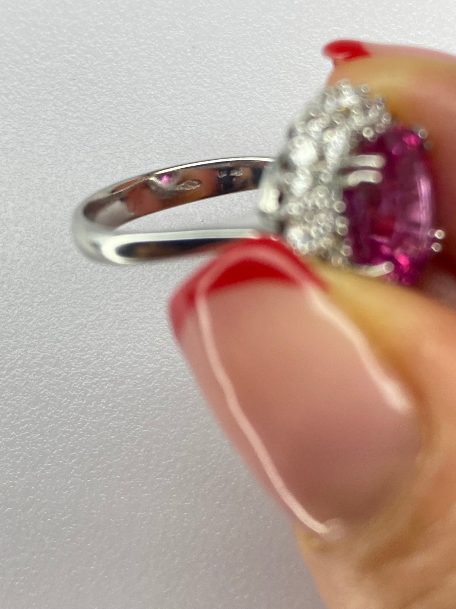 Pink Tourmaline & Diamond Halo Ring in White Gold