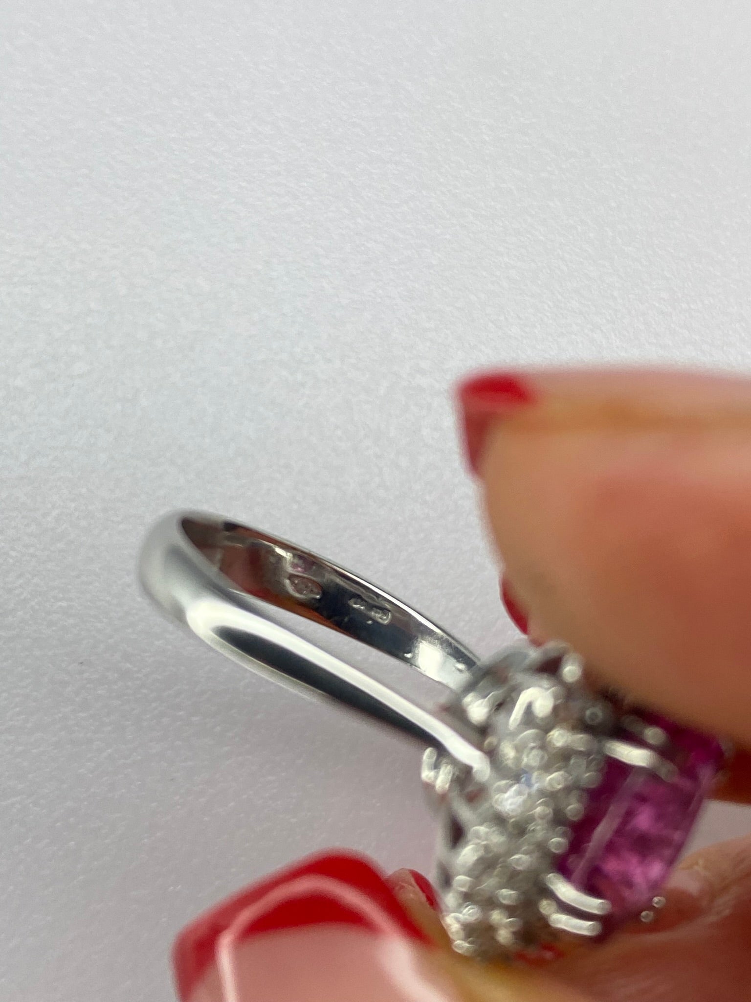 Pink Tourmaline & Diamond Halo Ring in White Gold