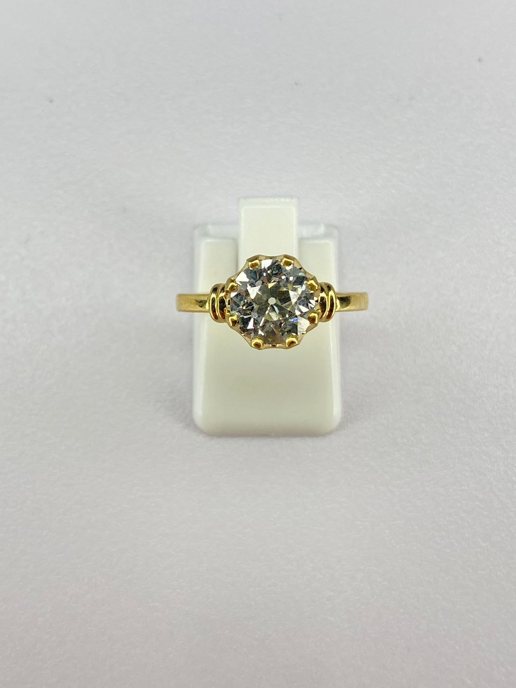 1.84ct Old Mine Cut Diamond Bamboo Solitaire Engagement Ring | 18K Yellow Gold