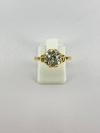 1.84ct Old Mine Cut Diamond Bamboo Solitaire Engagement Ring | 18K Yellow Gold