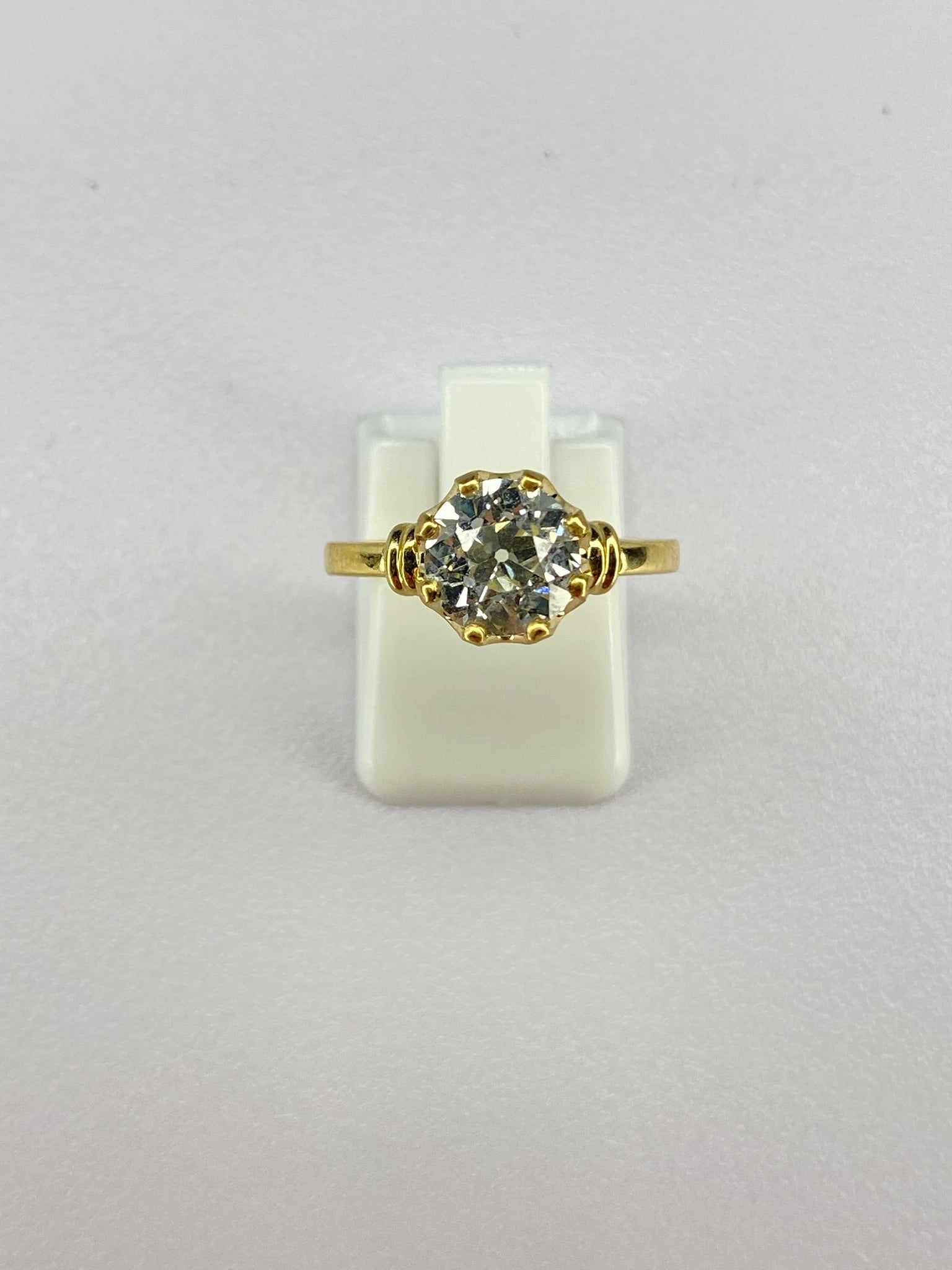 1.84ct Old Mine Cut Diamond Bamboo Solitaire Engagement Ring | 18K Yellow Gold