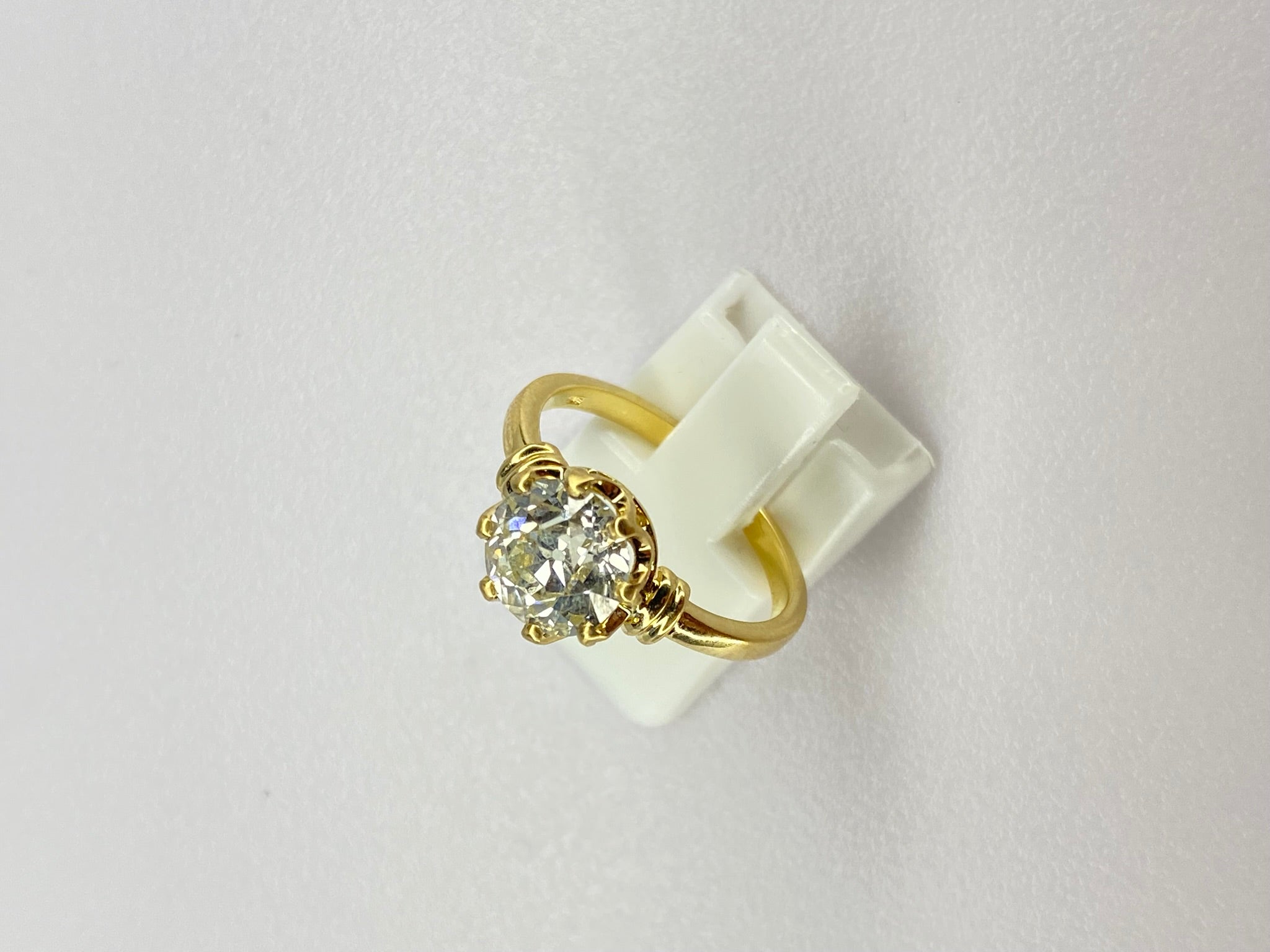 1.84ct Old Mine Cut Diamond Bamboo Solitaire Engagement Ring | 18K Yellow Gold