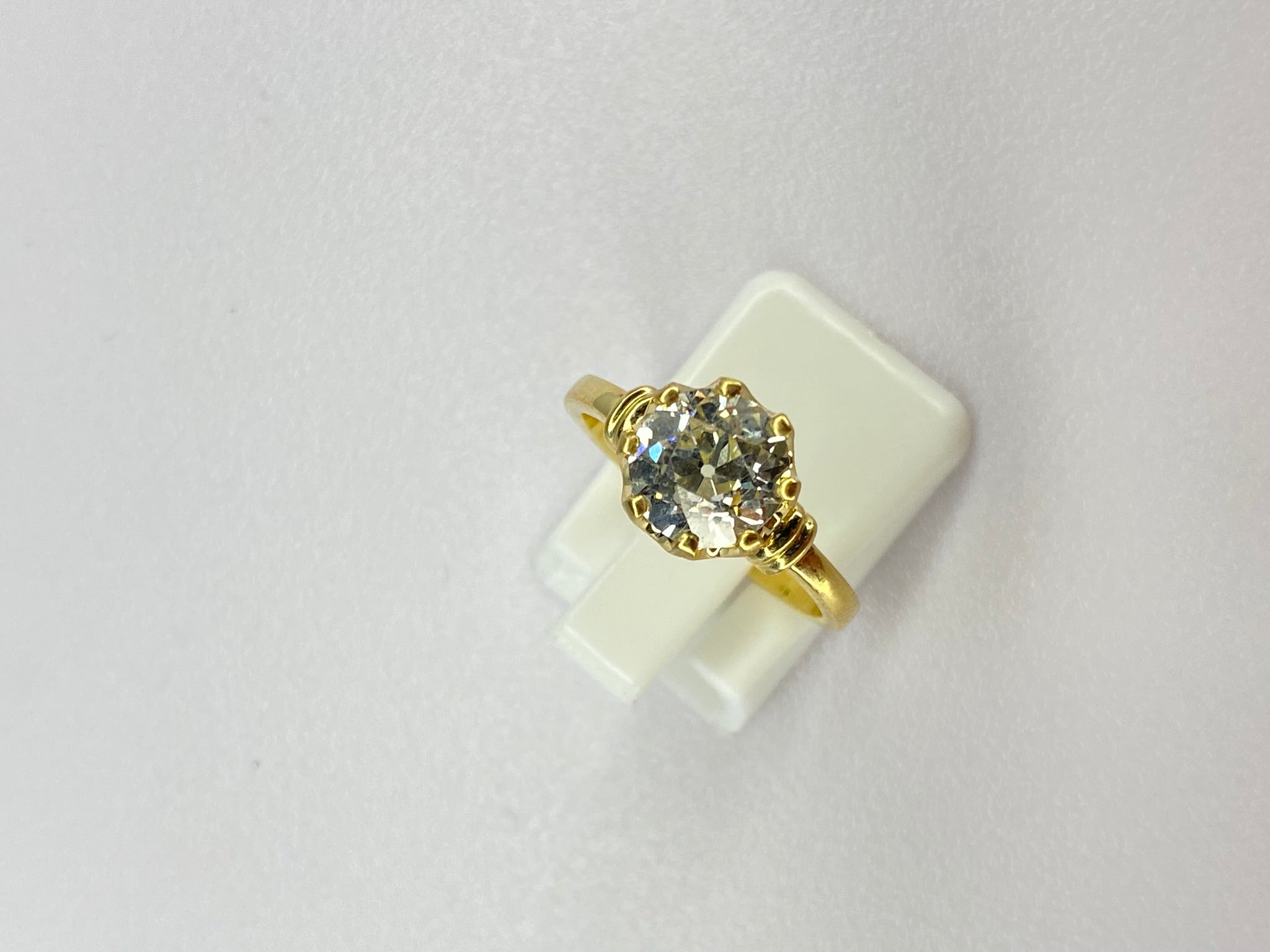 1.84ct Old Mine Cut Diamond Bamboo Solitaire Engagement Ring | 18K Yellow Gold