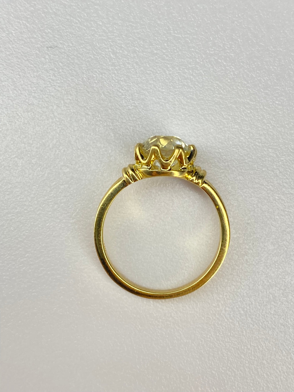 1.84ct Old Mine Cut Diamond Bamboo Solitaire Engagement Ring | 18K Yellow Gold