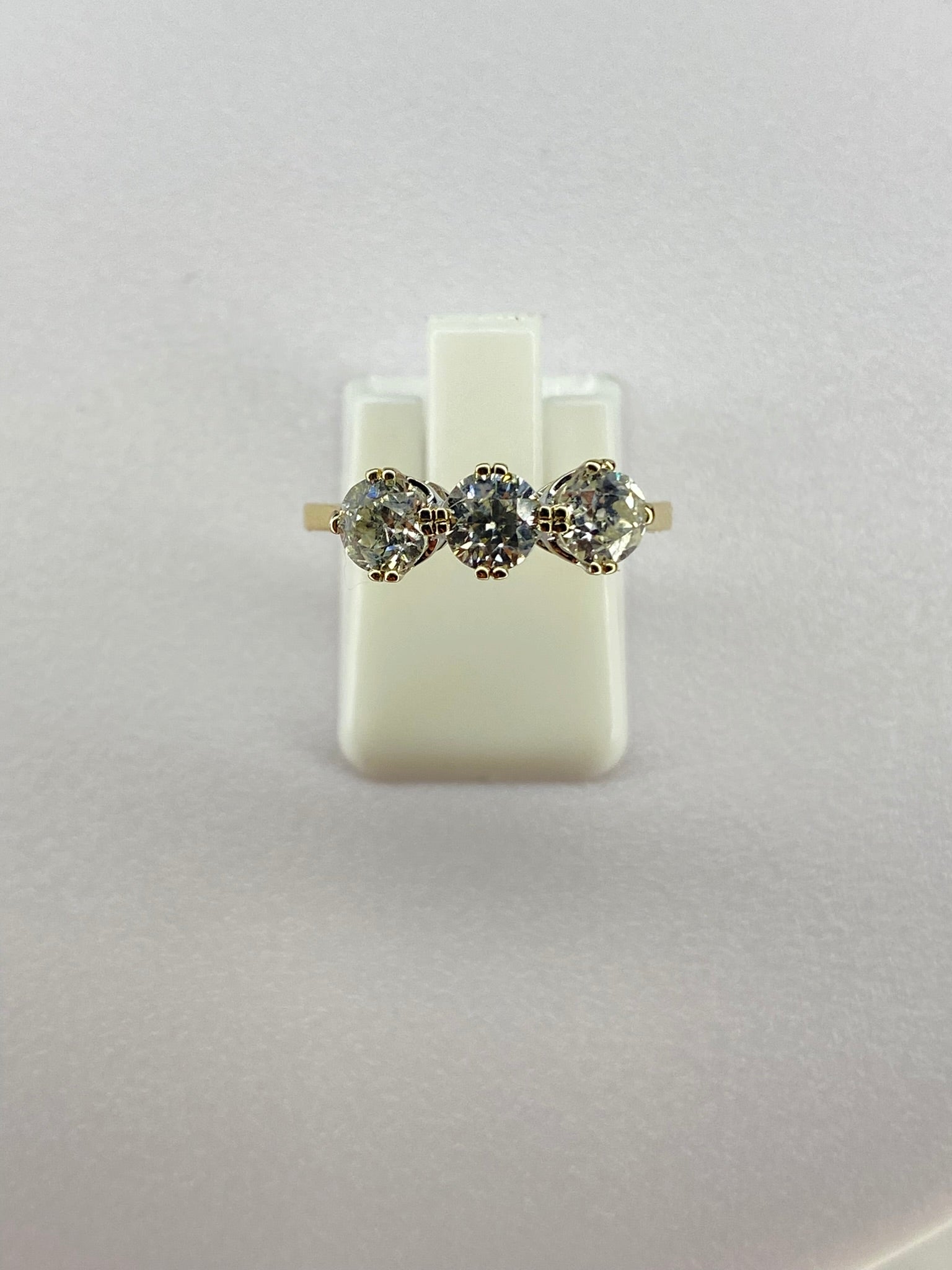 Old Mine Cut Diamond Three Stone Ring | 1.50ct Total | 18K Yellow Gold