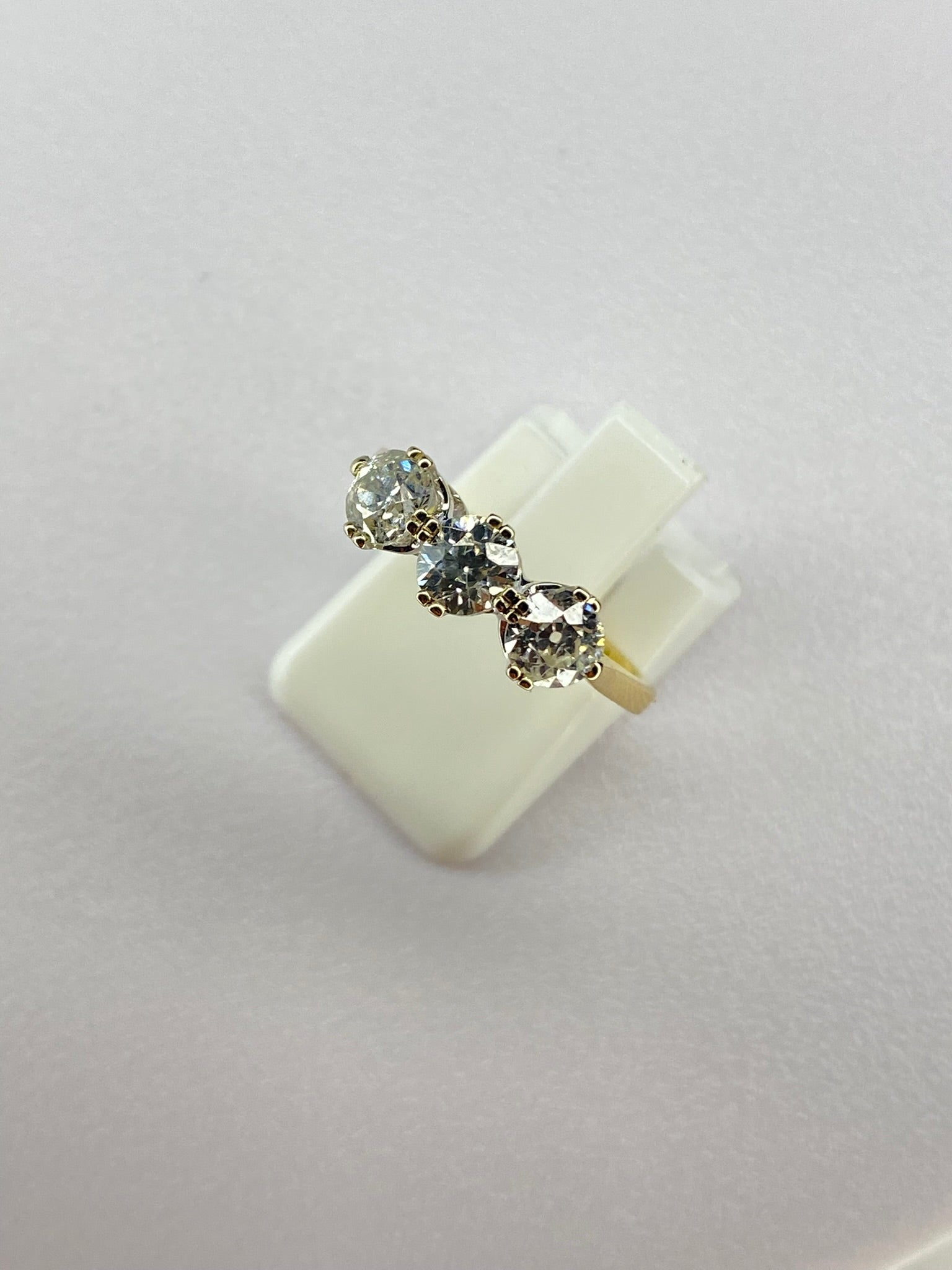 Old Mine Cut Diamond Three Stone Ring | 1.50ct Total | 18K Yellow Gold