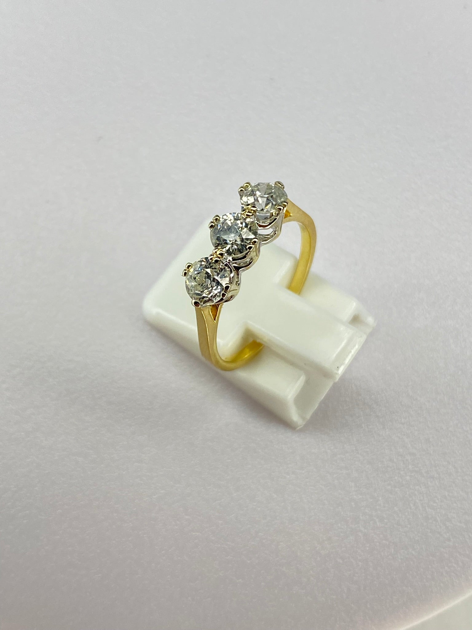 Old Mine Cut Diamond Three Stone Ring | 1.50ct Total | 18K Yellow Gold