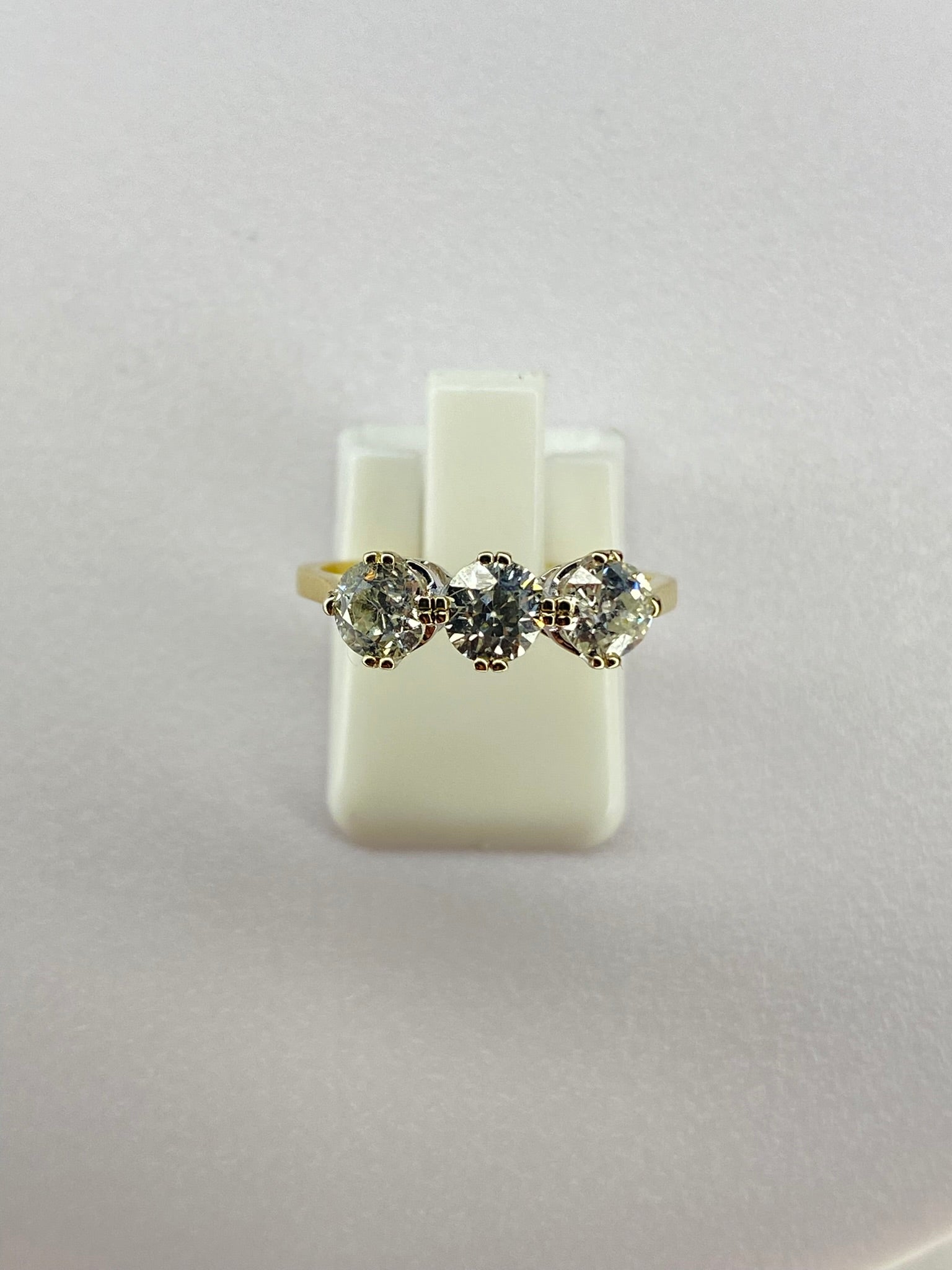 Old Mine Cut Diamond Three Stone Ring | 1.50ct Total | 18K Yellow Gold