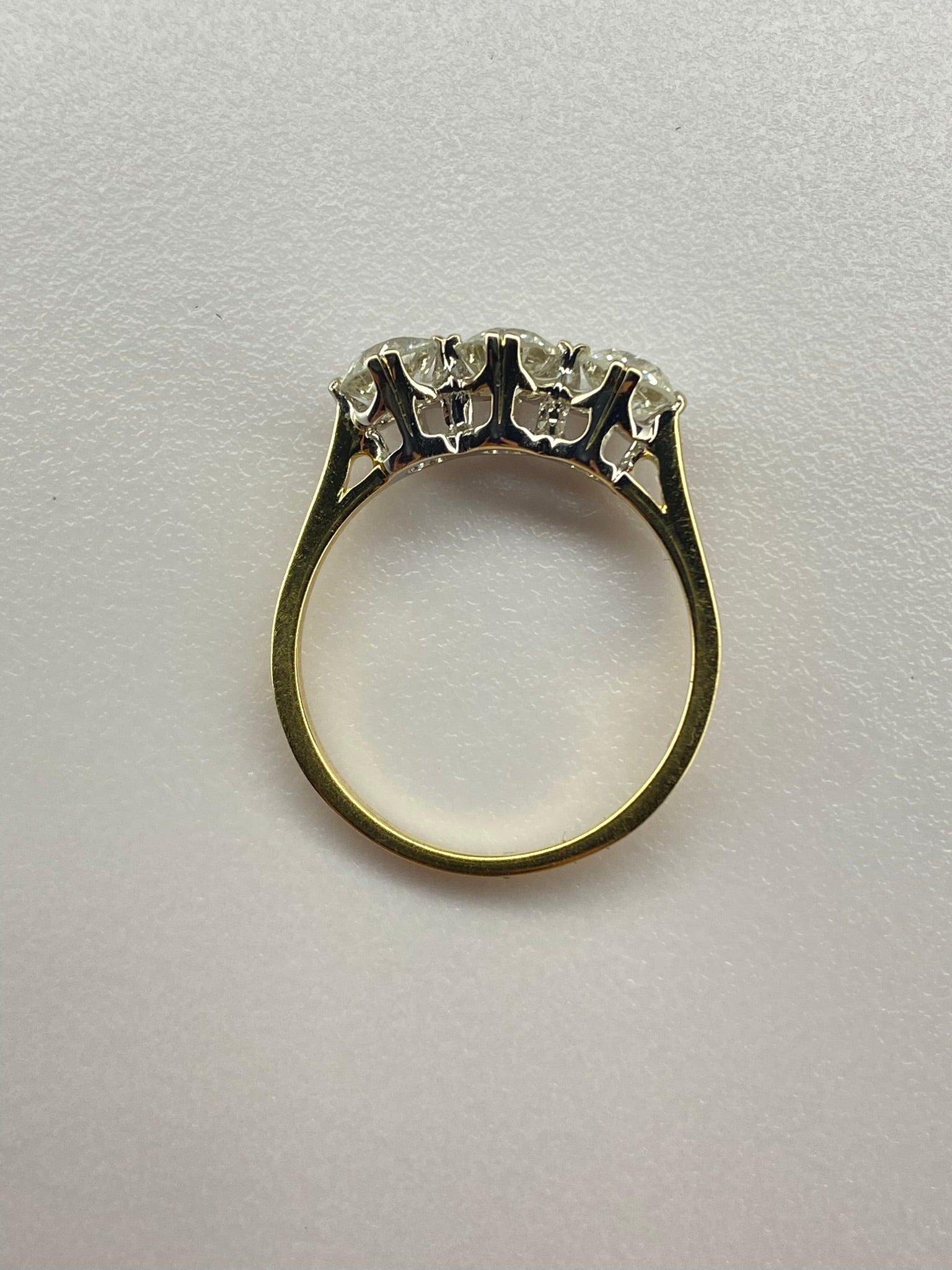 Old Mine Cut Diamond Three Stone Ring | 1.50ct Total | 18K Yellow Gold