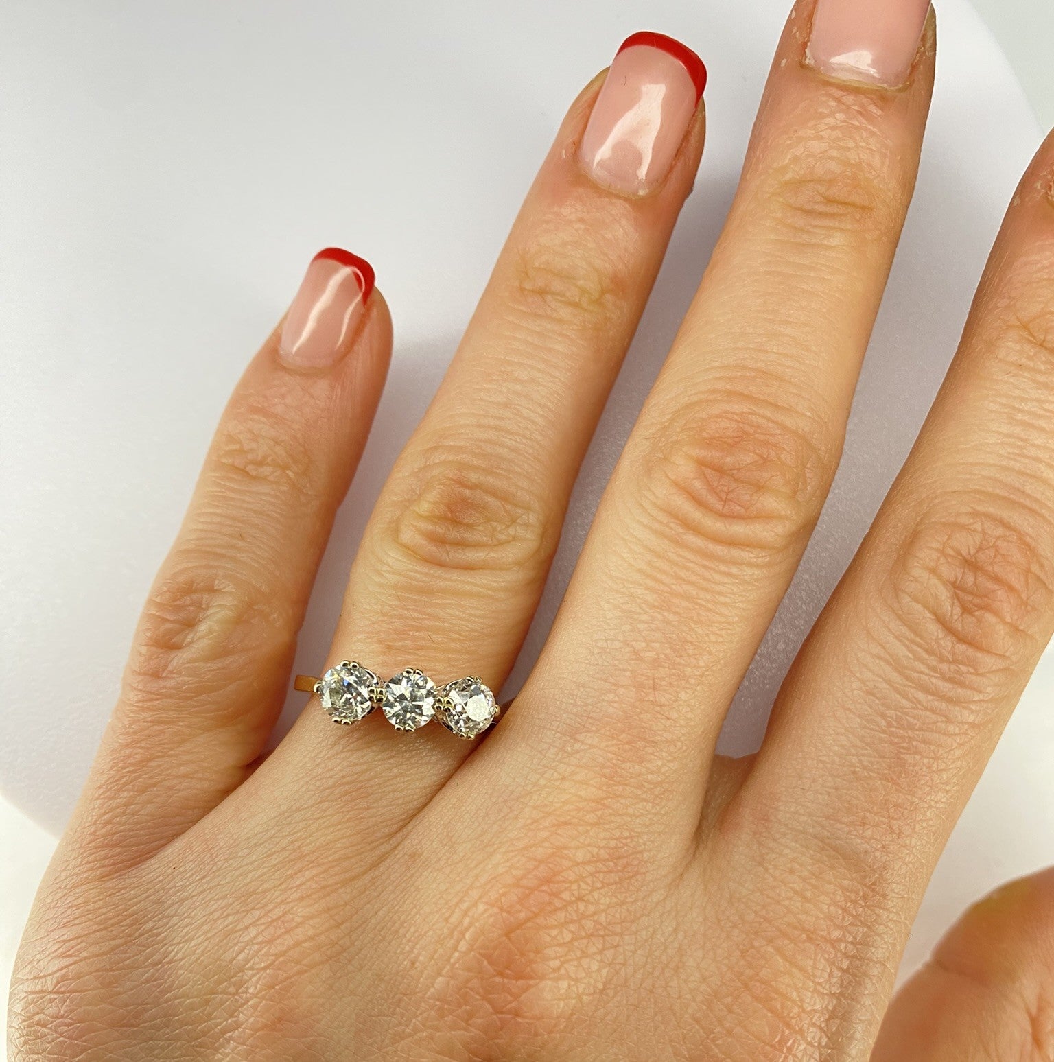 Old Mine Cut Diamond Three Stone Ring | 1.50ct Total | 18K Yellow Gold