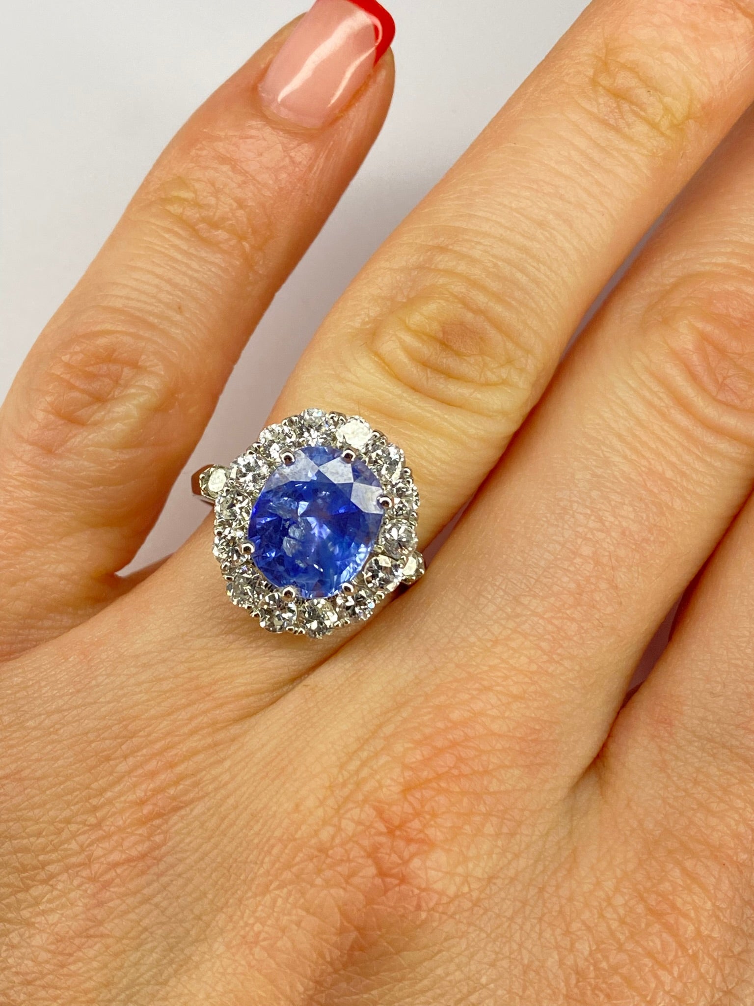 4.39ct Sapphire & Diamond Cluster Ring | Platinum Vintage Statement Ring