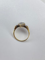 Victorian Style Diamond & Sapphire Almond Ring | 15K Gold Antique Design