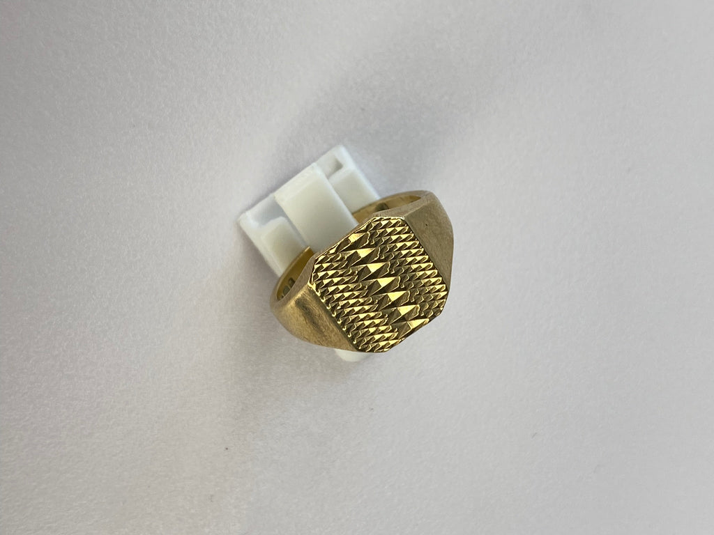 9K Yellow Gold Signet Ring – Classic Textured Face, Hallmarked